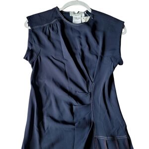 NWT SPORTMAX Blue Eclisse Sleeveless Pleated Front Slit Midi Dress Size 0‎